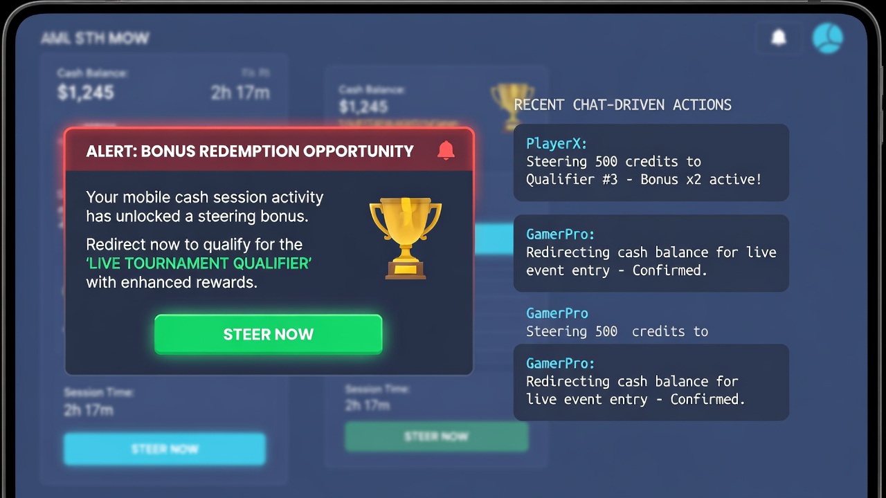 Spelers navigeren via chatalerts van mobiele cashgames naar live toernooikwalificaties