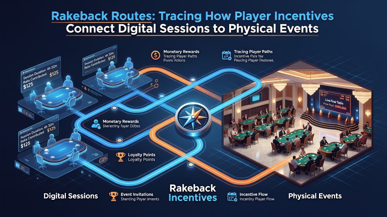 Diagram dat digitale incentives en fysieke poker evenementen met elkaar verbindt