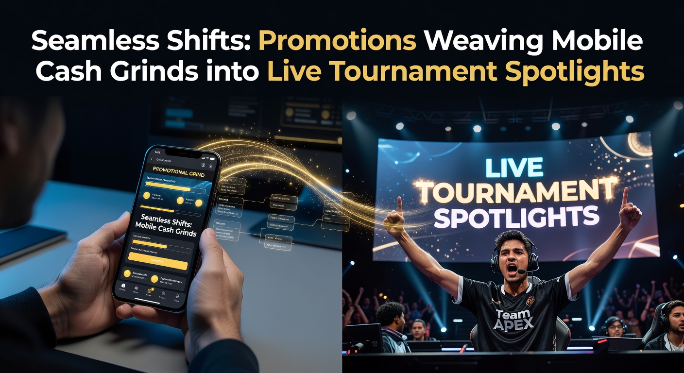 Speler aan mobiele pokerapp met live toernooi op achtergrond, symboliserend de brug tussen cash games en grote events