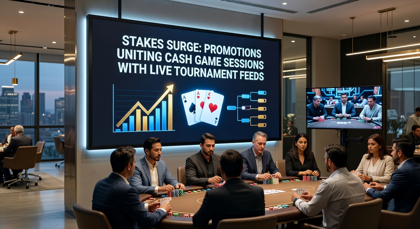 Spelers aan cash game tafels volgen live toernooi feeds op mobiele schermen tijdens een promotie-evenement