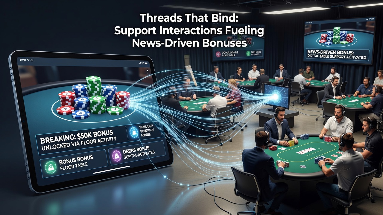 Illustratie van verbonden online cash games en live toernooien via support en nieuws